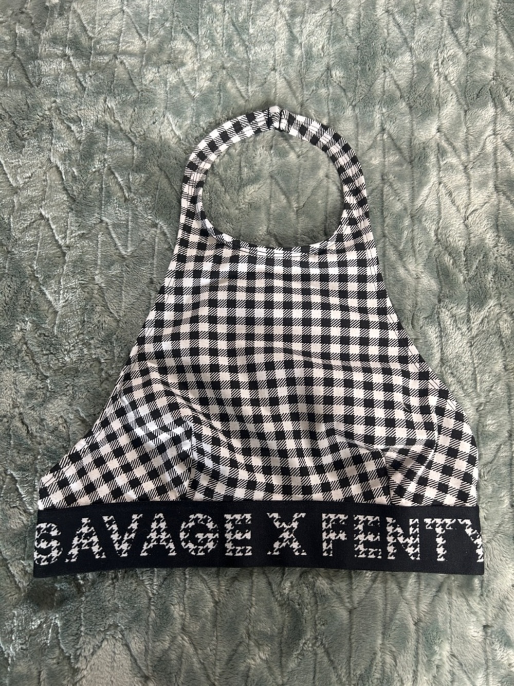 Savage X Fenty Black and White Gingham Halter Crop Bralette